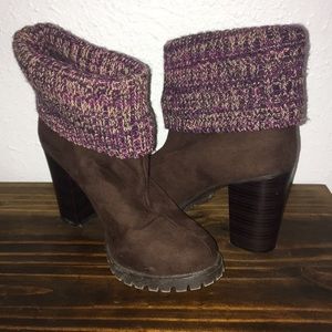Brown Booties with Knit Roll Up/ Down Tops